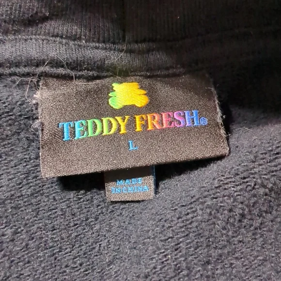 Teddy Fresh Black Pullover Unisex Hoodie Grommet Accents Streetwear Style Size L - Picture 7 of 8